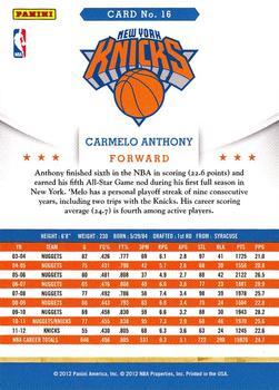 2012-13 Hoops - Glossy #16 Carmelo Anthony Back