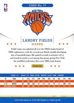 2012-13 Hoops - Glossy #17 Landry Fields Back