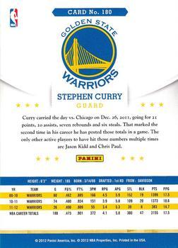 2012-13 Hoops - Glossy #180 Stephen Curry Back