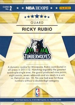 2012-13 Hoops - Rising Stars #2 Ricky Rubio Back