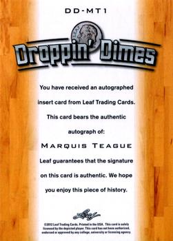 2012-13 Leaf Signature Series - Droppin' Dimes Silver #DD-MT1 Marquis Teague Back