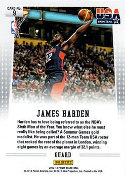 2012-13 Panini Prizm - USA Basketball #9 James Harden Back