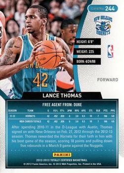 2012-13 Panini Totally Certified - Totally Blue #244 Lance Thomas Back