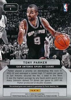 2012-13 Panini Absolute - Patches #1 Tony Parker Back