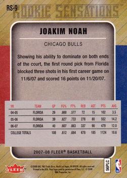 2007-08 Fleer - Rookie Sensations #RS-9 Joakim Noah Back