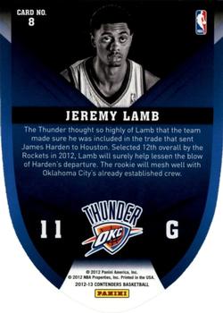2012-13 Panini Contenders - Rookie Of The Year Contenders #8 Jeremy Lamb Back