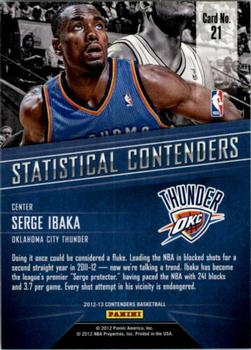 2012-13 Panini Contenders - Statistical Contenders #21 Serge Ibaka Back