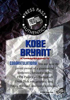 1996 Press Pass - Autographs #NNO Kobe Bryant Back