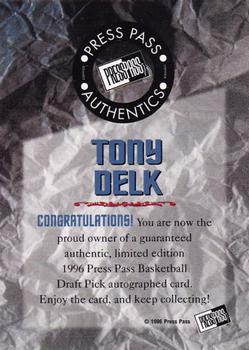1996 Press Pass - Autographs #NNO Tony Delk Back