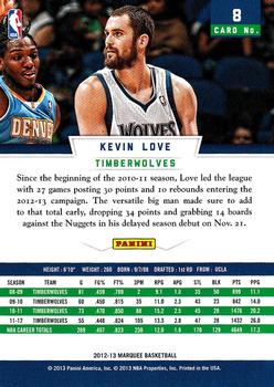 2012-13 Panini Marquee #8 Kevin Love Back