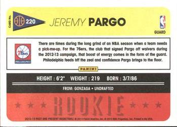 2012-13 Panini Past & Present #220 Jeremy Pargo Back