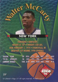 1996 Collector's Edge Rookie Rage #27 Walter McCarty Back