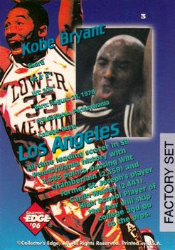 1996 Collector's Edge Rookie Rage - Key Kraze Factory Set #3 Kobe Bryant Back