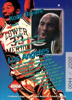 1996 Collector's Edge Rookie Rage - Key Kraze Holofoil #3 Kobe Bryant Back