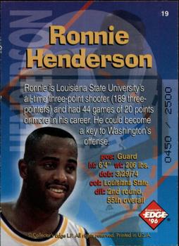 1996 Collector's Edge Rookie Rage - Radical Recruits Holofoil #19 Ronnie Henderson Back