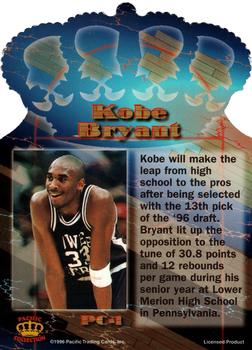 1996 Pacific Power - Platinum Crown Die Cuts #PC-1 Kobe Bryant Back