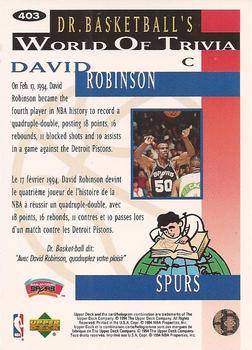 1994-95 Collector's Choice French #403 David Robinson Back