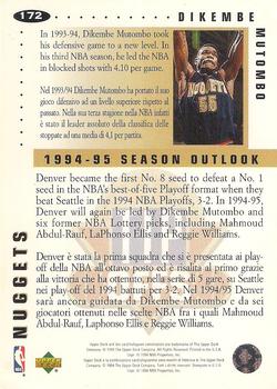 1994-95 Collector's Choice Italian - Gold Signature #172 Dikembe Mutombo Back