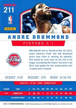 2012-13 Panini #211 Andre Drummond Back