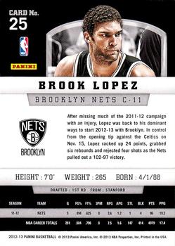 2012-13 Panini #25 Brook Lopez Back