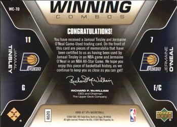2006-07 SPx - Winning Combos #WC-TO Jamaal Tinsley / Jermaine O'Neal Back