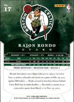 2012-13 Panini Brilliance #17 Rajon Rondo Back