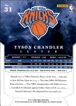 2012-13 Panini Brilliance #31 Tyson Chandler Back