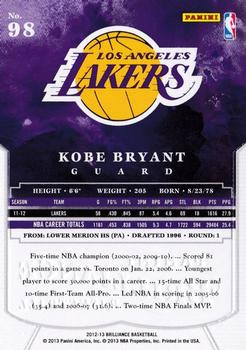 2012-13 Panini Brilliance #98 Kobe Bryant Back