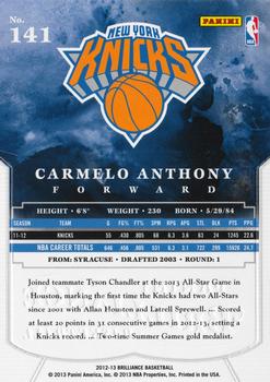 2012-13 Panini Brilliance #141 Carmelo Anthony Back