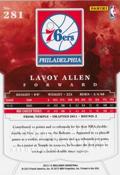 2012-13 Panini Brilliance #281 Lavoy Allen Back