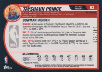 2007-08 Bowman - Chrome Refractor #62 Tayshaun Prince Back