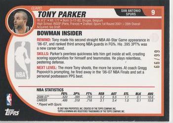2007-08 Bowman - Gold #9 Tony Parker Back