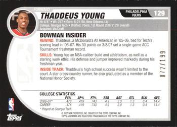 2007-08 Bowman - Silver #129 Thaddeus Young Back