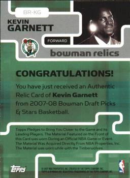 2007-08 Bowman - Relics #BR-KG Kevin Garnett Back