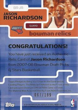 2007-08 Bowman - Relics Dual #BR-JR Jason Richardson Back