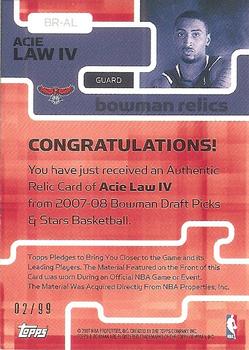 2007-08 Bowman - Relics Triple #BR-AL Acie Law IV Back