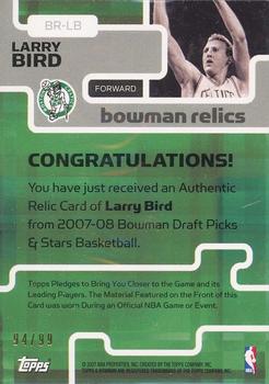 2007-08 Bowman - Relics Triple #BR-LB Larry Bird Back