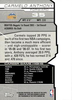 2007-08 Bowman Elevation - Gold #35 Carmelo Anthony Back