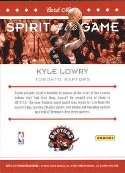 2012-13 Panini - Spirit of the Game #5 Kyle Lowry Back