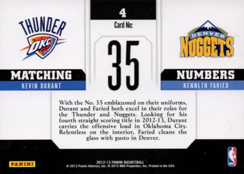 2012-13 Panini - Matching Numbers #4 Kevin Durant / Kenneth Faried Back
