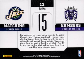 2012-13 Panini - Matching Numbers #12 DeMarcus Cousins / Derrick Favors Back