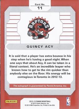 2012-13 Panini - Rookie Signatures #11 Quincy Acy Back
