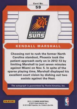 2012-13 Panini - Rookie Signatures #59 Kendall Marshall Back
