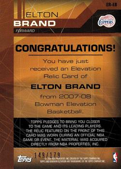 2007-08 Bowman Elevation - Relics #ER-EB Elton Brand Back