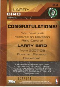2007-08 Bowman Elevation - Relics #ER-LB Larry Bird Back