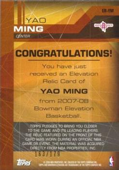 2007-08 Bowman Elevation - Relics #ER-YM Yao Ming Back