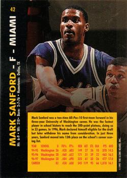 1997 Score Board Rookies #42 Mark Sanford Back