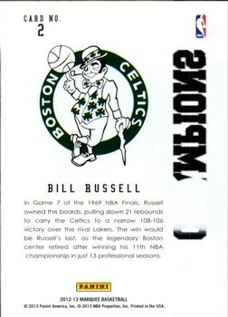 2012-13 Panini Marquee - Champions #2 Bill Russell Back