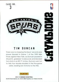 2012-13 Panini Marquee - Champions #3 Tim Duncan Back