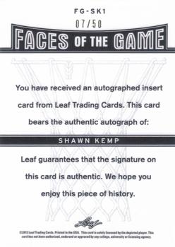 2012-13 Leaf Metal - Faces of the Game Holo #FG-SK1 Shawn Kemp Back